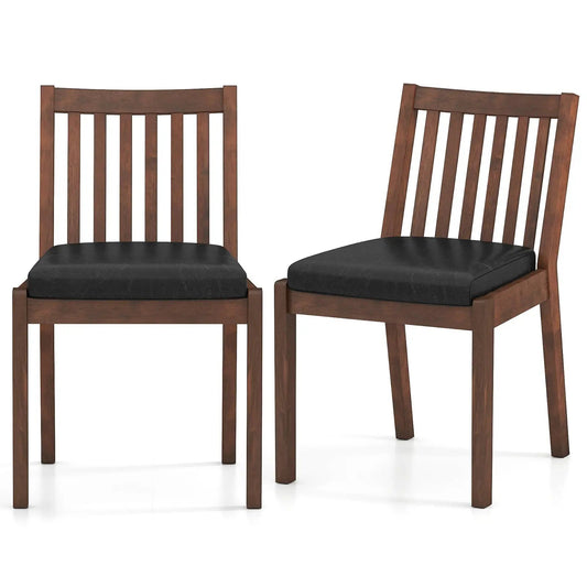 PU Leather Dining Chairs DirectDeals set of 2 in espresso wood with padded black cushions on Tampa Home & Garden Store