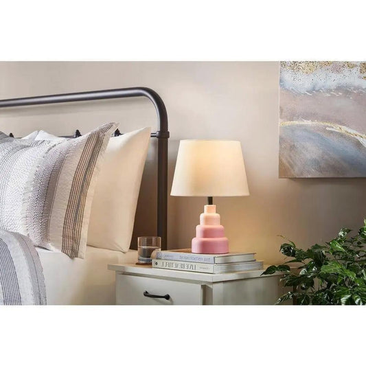 Small pink desk lamp with white fabric shade by HomePacific on Tampa Home & Garden Store