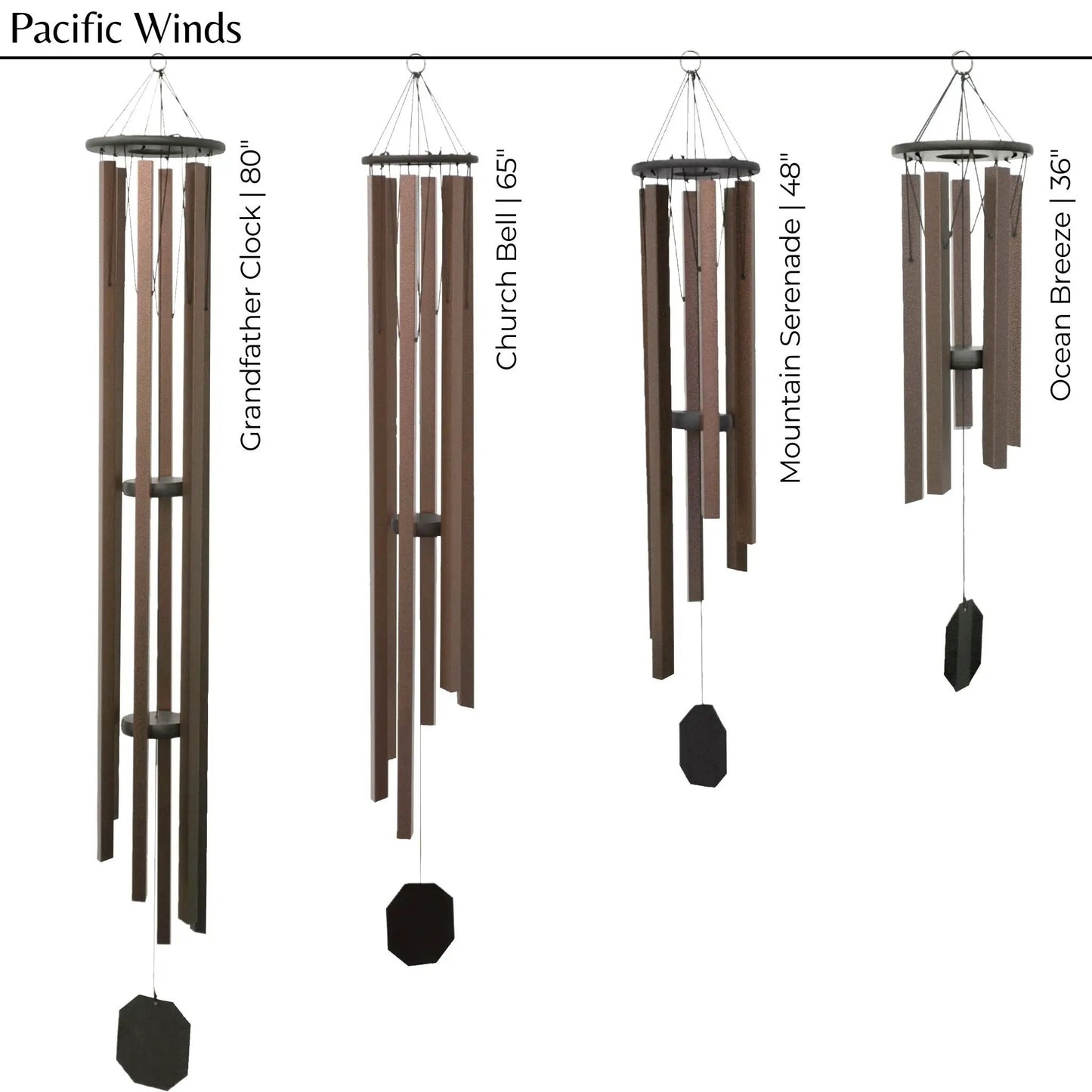 Coastal Serenity Pacific Wind Chimes wooden brown slats set of five by Perfect Pitch Chimes on Tampa Home & Garden Store