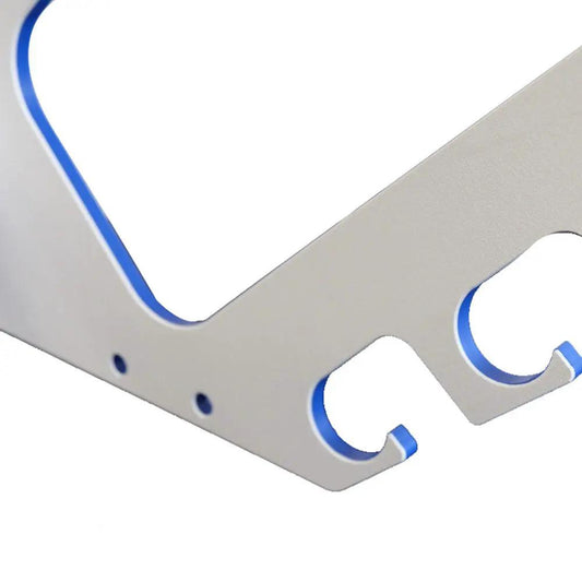 Paddleboard rack 2-slot wall mount in light gray with blue-edged hooks on Tampa Home & Garden Store