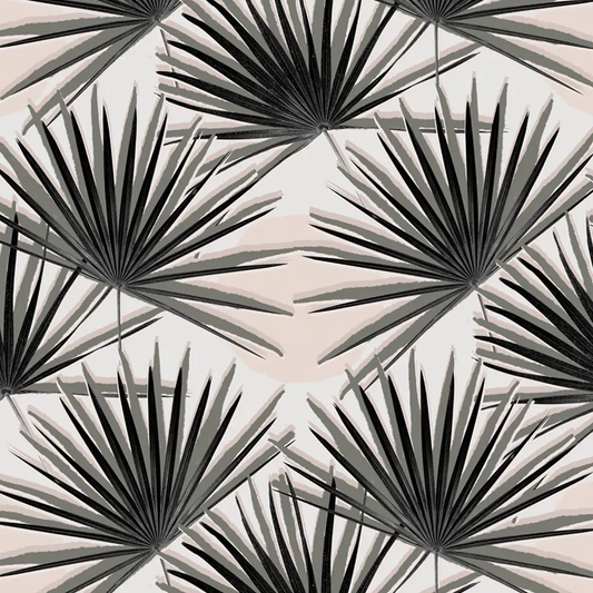 Palm Deco Wallpaper black and blush palm leaf pattern with leaves on blush background on Tampa Home & Garden Store