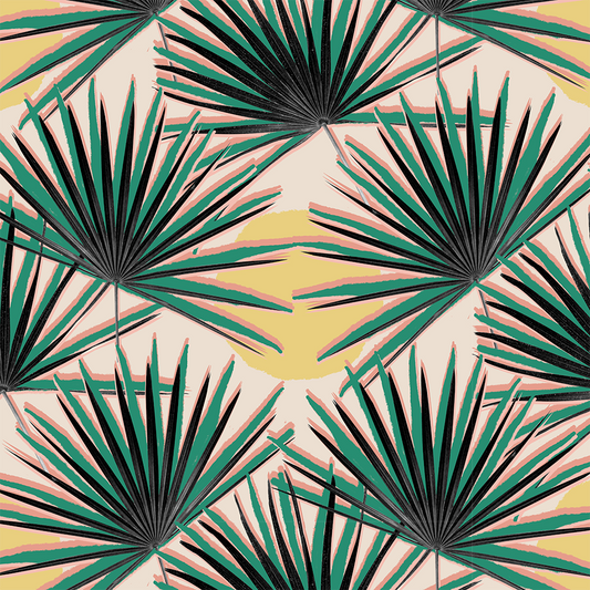 Palm Deco Wallpaper green and yellow palm frond pattern with accents on tropical interiors on Tampa Home & Garden Store
