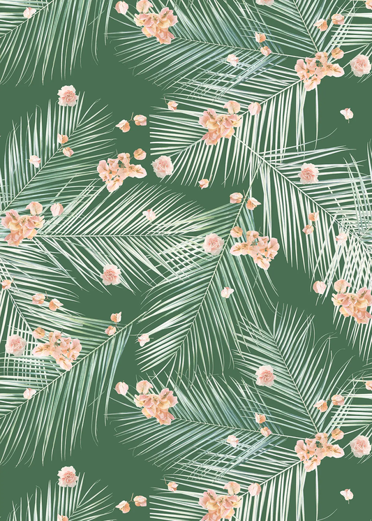 Wallpaper Palm Petal in Green floral palm fronds with peach blossoms Samantha Santana on Tampa Home & Garden Store