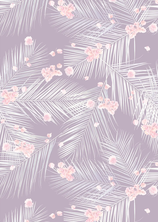 Palm Petal Wallpaper Lavender with white palm fronds and pink blossoms Samantha Santana Creative on Tampa Home & Garden Store