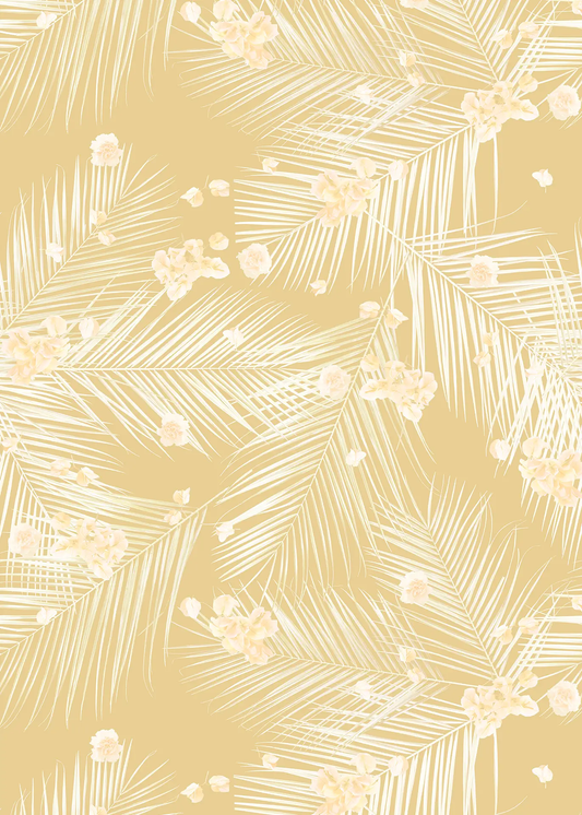 Palm Petal Wallpaper Lemon Floral art with white palm leaves on lemon gold background on Tampa Home & Garden Store