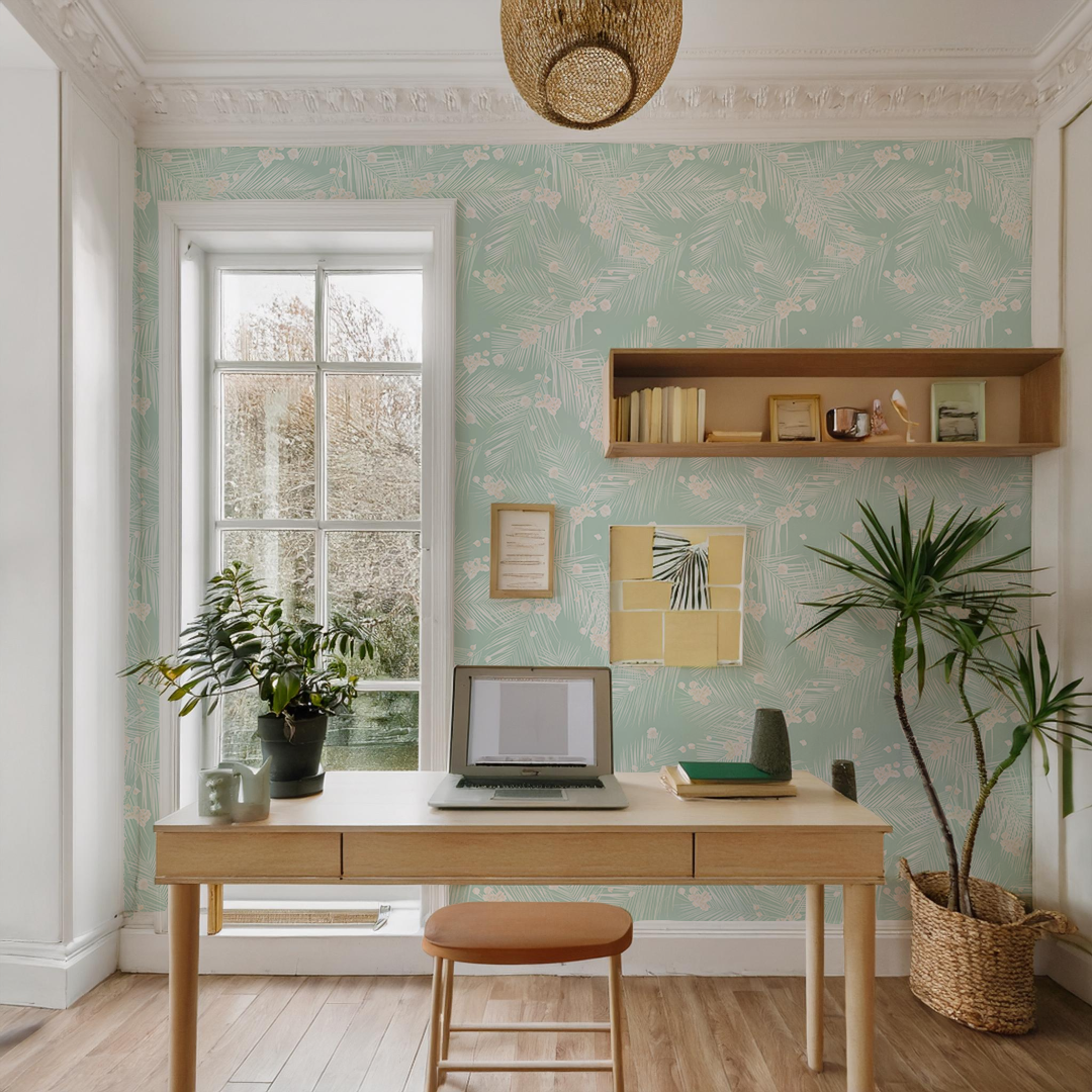 Palm Petal Wallpaper, mint - Tampa Home & Garden Store