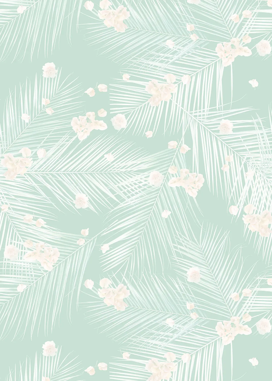 Palm Petal Mint Wallpaper Flower Artwork mint background with white palm fronds on Tampa Home & Garden Store