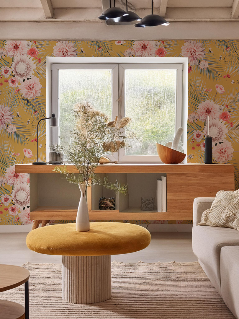 Palm Springs Wallpaper, mustard - Tampa Home & Garden Store