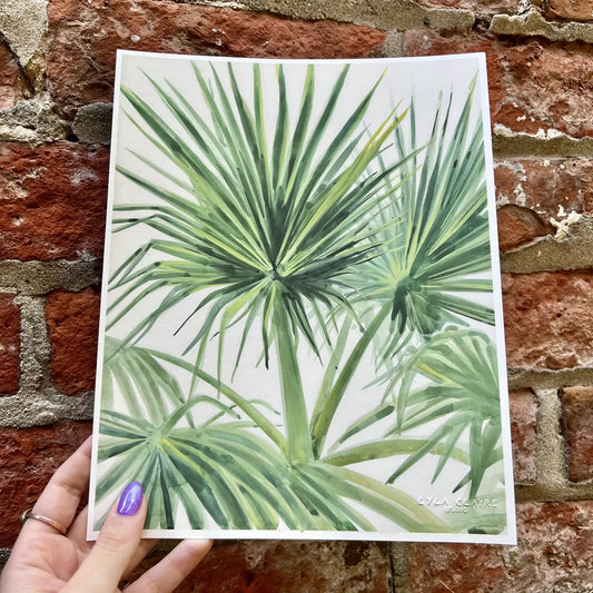 Palmettos Fine Art Print by Lyla Clayre Studio, green palm fronds on paper on Tampa Home & Garden Store