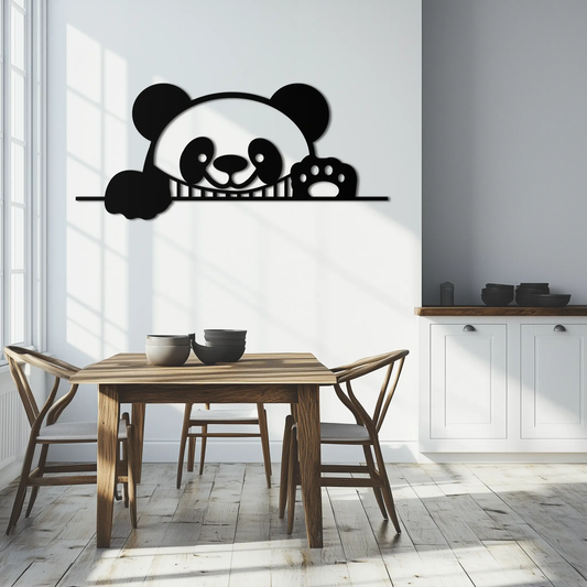 Cute Geometric Panda Metal Wall Art Decor by Enova Art in black and white, modern metal wall art on Tampa Home & Garden Store