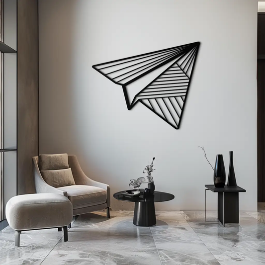 Paper Airplane Metal Wall Art by Enova Art, minimalist black steel flight silhouette on Tampa Home & Garden Store