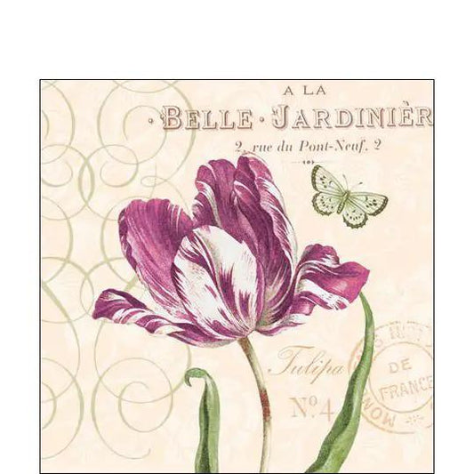 Tulipa paper cocktail napkins with tulip design, cream background by The Country Christmas Loft on Tampa Home & Garden Store