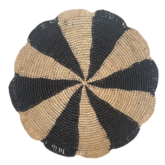 Paris Placemats black and natural raffia round, woven placemats on Tampa Home & Garden Store