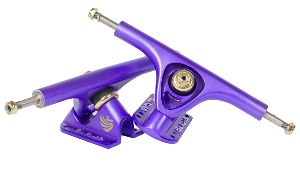 Pair of V3 Hollow Lite 165mm 50° longboard trucks in purple satin by Paris Truck Co on Tampa Home & Garden Store
