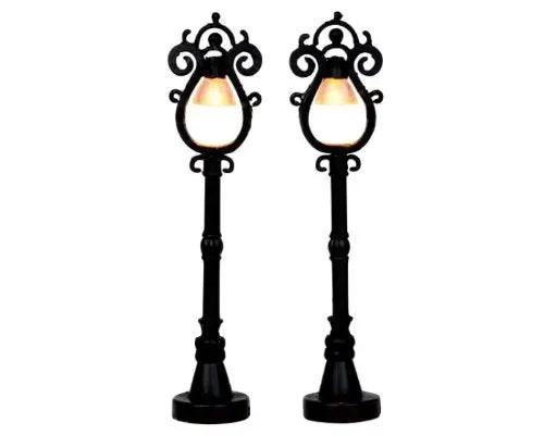 Parisian Street Lamps set of 2, black wrought-iron, battery-operated lanterns on Tampa Home & Garden Store