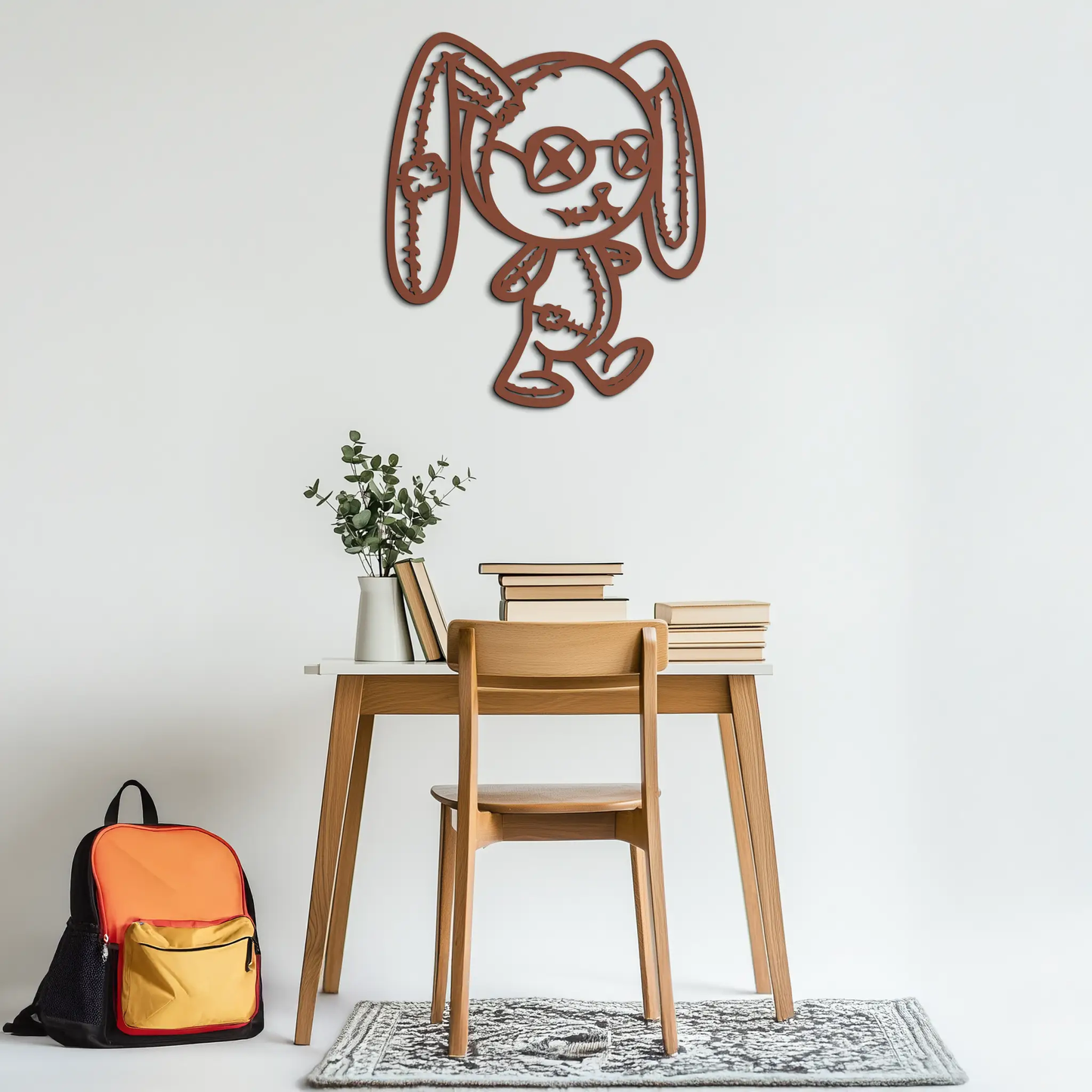 Patchwork Bunny metal wall art silhouette rust brown Enova Art wall decor on Tampa Home & Garden Store