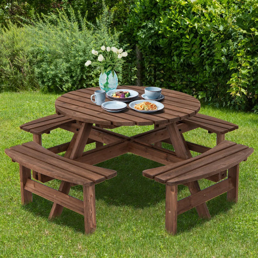 Patio 8 Seat Wood Picnic Dining Seat Bench Set - Tampa Home & Garden Store