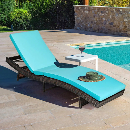 Patio Folding Adjustable Rattan Chaise Lounge Chair with Cushion-Turquoise - Tampa Home & Garden Store