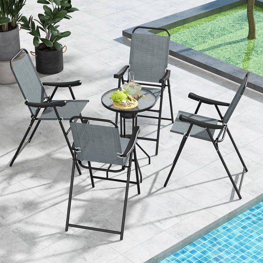 Patio Folding Bar Stool Set of 4 with Metal Frame and Footrest-Blue - Tampa Home & Garden Store