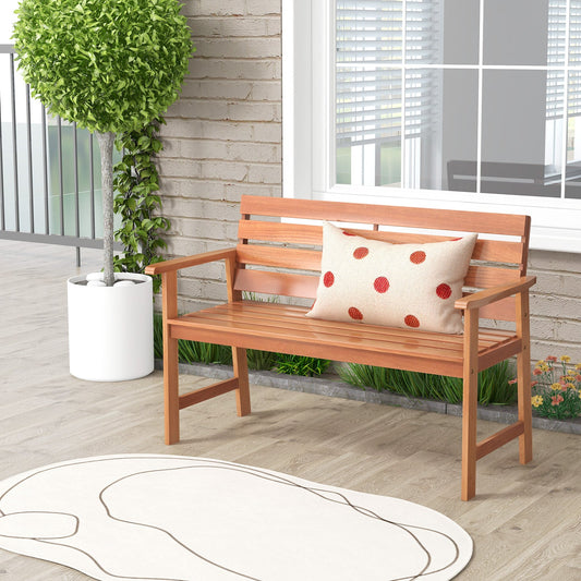 Patio Solid Wood Bench Wood 2-Seat Chair with Breathable Slatted Seat & Inclined Backrest - Tampa Home & Garden Store