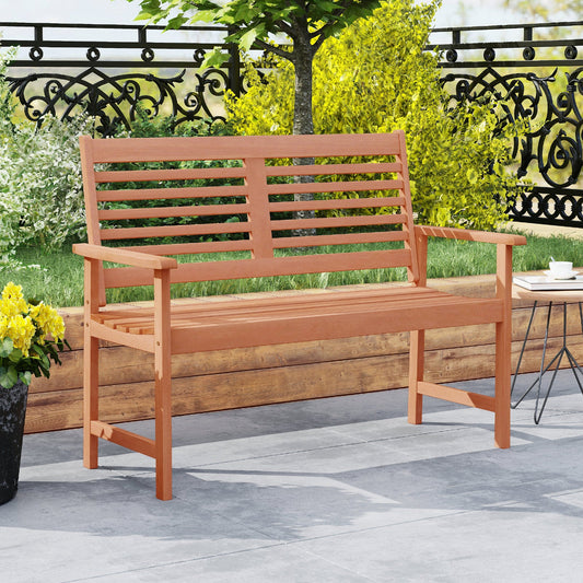 Patio Solid Wood Loveseat Outdoor 2-Seat Bench with Inclined Backrest and Slatted Seat - Tampa Home & Garden Store