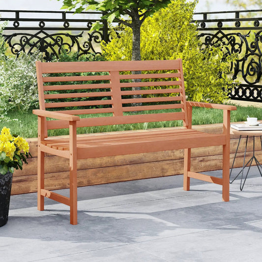 Patio Solid Wood Loveseat Outdoor 2-Seat Bench with Inclined Backrest and Slatted Seat - Tampa Home & Garden Store
