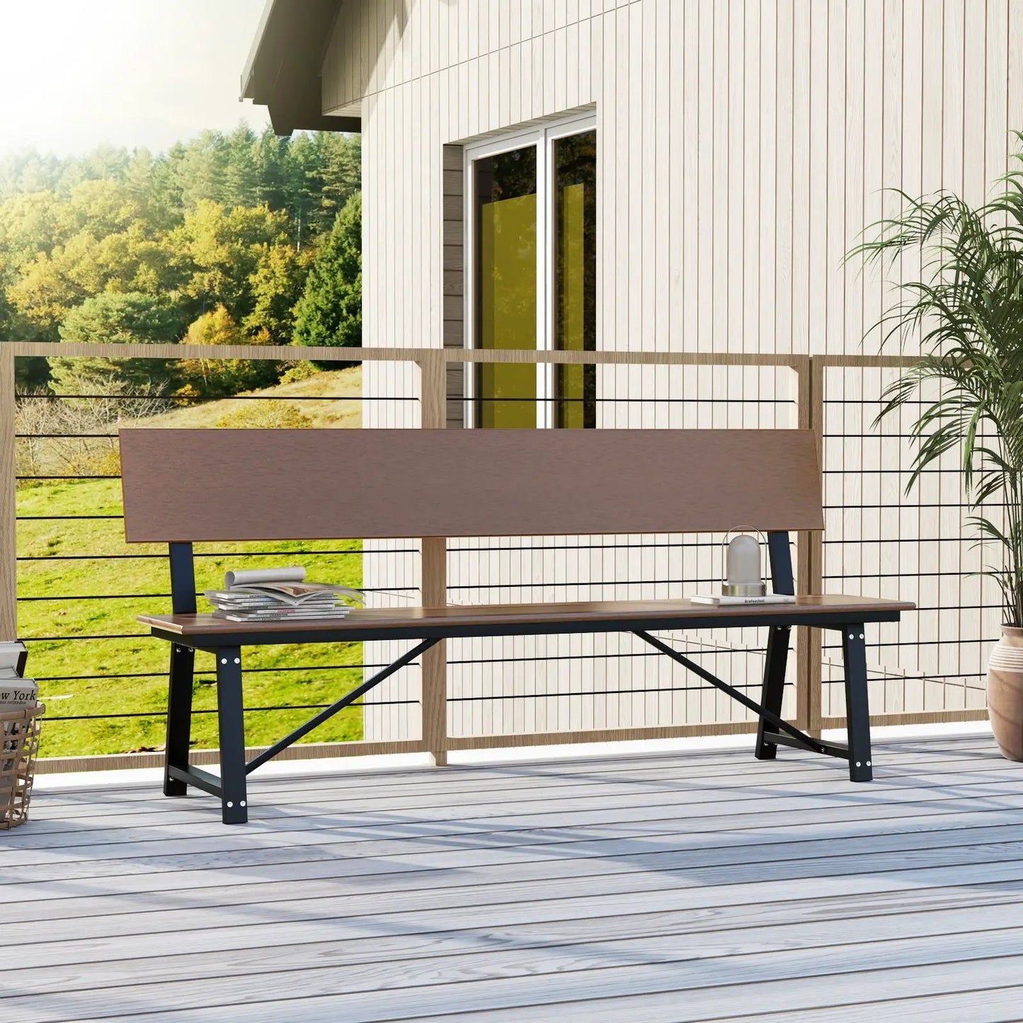 72 Inch Outdoor Bench With HDPE Seat and Back