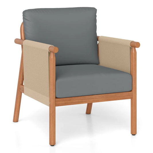Patio Acacia Wood Chair With Woven Rope Armrests
