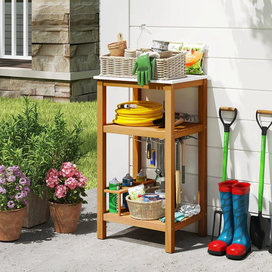 Patio Acacia Wood Storage Cabinet and Bar Table, natural finish, DirectDeals on Tampa Home & Garden Store