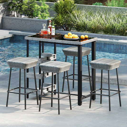 29.5 Inches Patio Bar Stools Set of 2 with Rattan Seat and Footrest - Tampa Home & Garden Store