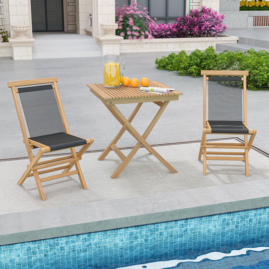 27.5 Inch Indonesia Teak Patio Bistro Table with Slatted Tabletop and Sturdy Wood Frame - Tampa Home & Garden Store