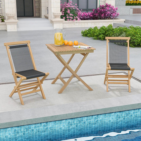Indonesian Teak Patio Bistro Table with slatted top and two chairs, DirectDeals outdoor set on Tampa Home & Garden Store