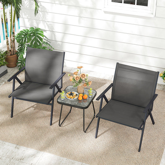 Patio Chairs Set of 2 with Breathable Mesh Fabric and Metal Frame-Gray - Tampa Home & Garden Store