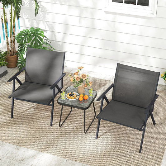 Patio Chairs Set of 2 with breathable gray mesh sling and metal frames DirectDeals on Tampa Home & Garden Store