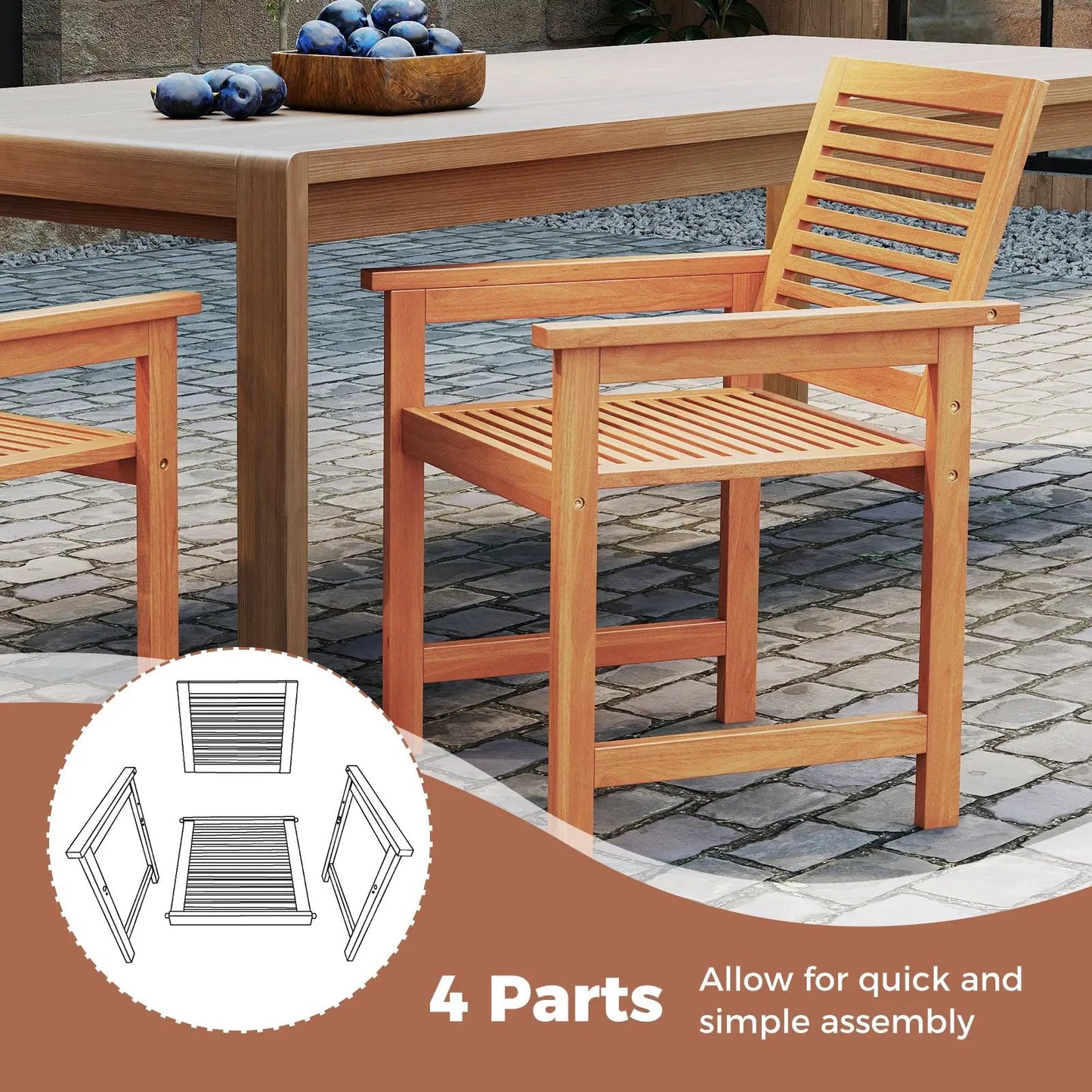 Patio Chairs Set of 2 with Inclined Backrests and Slatted Seats - Tampa Home & Garden Store