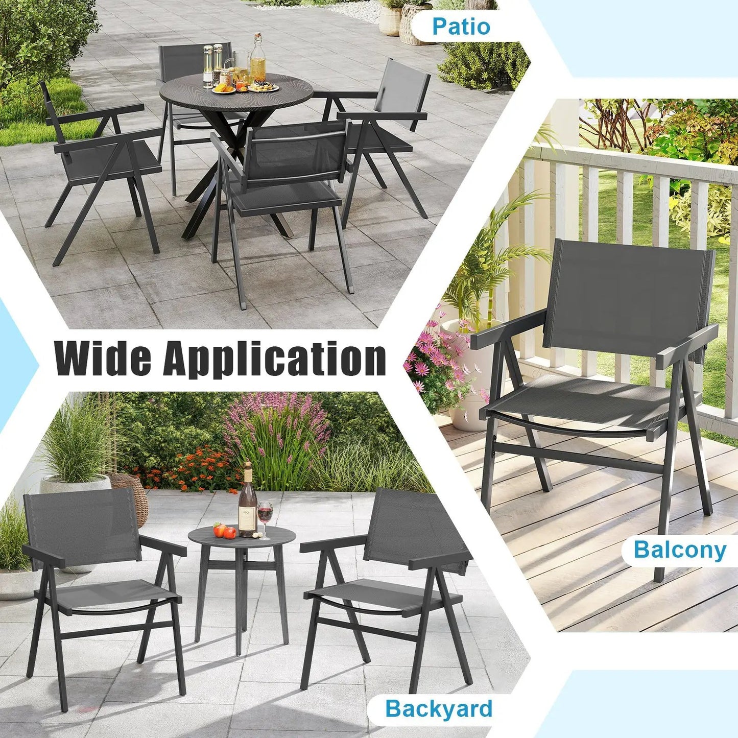 Patio chairs set of 2 dark gray sling chairs for outdoor dining DirectDeals on Tampa Home & Garden Store