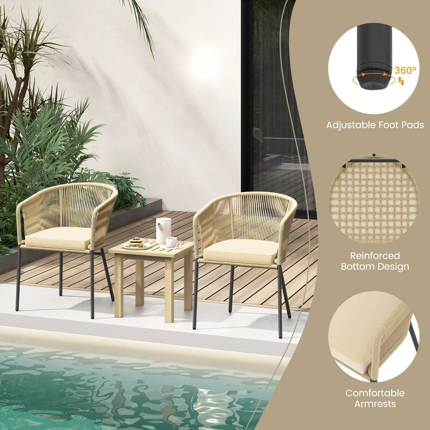 Patio chairs set of 4 beige woven rattan with curved backs and cushions DirectDeals on Tampa Home & Garden Store