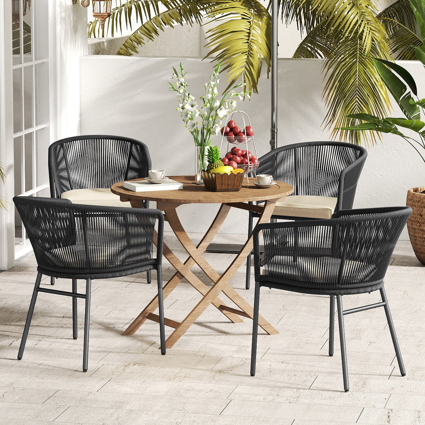 Patio Chairs Set of 4 with Curved Backrest and Seat Cushion for Patio - Tampa Home & Garden Store