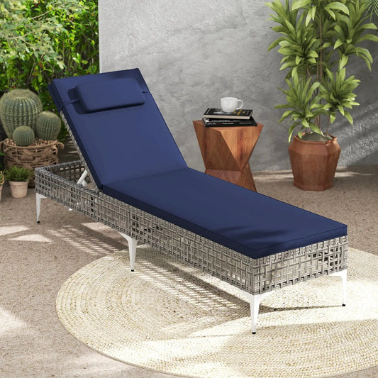 2 Piece Patio Chaise Lounge with 6 Backrest Navy