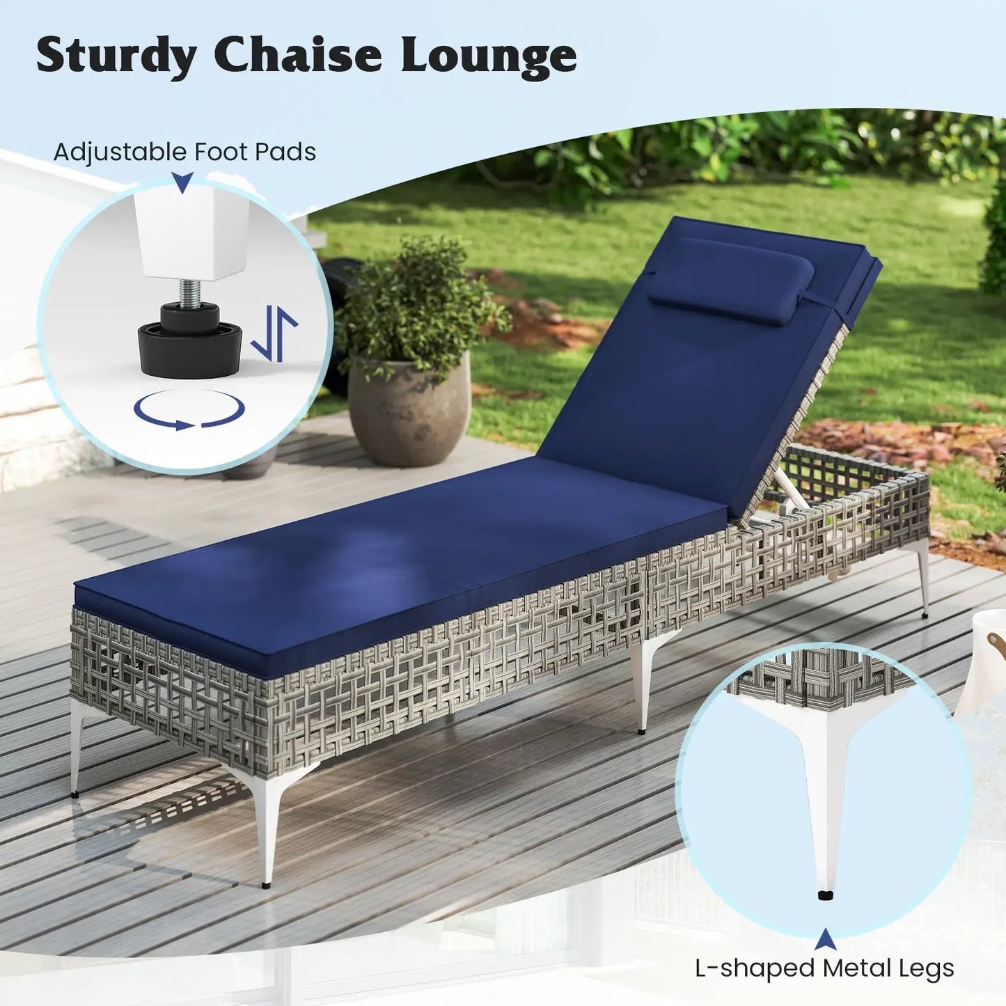 2 Piece Patio Chaise Lounge Navy with woven wicker frame and adjustable backrests DirectDeals on Tampa Home & Garden Store