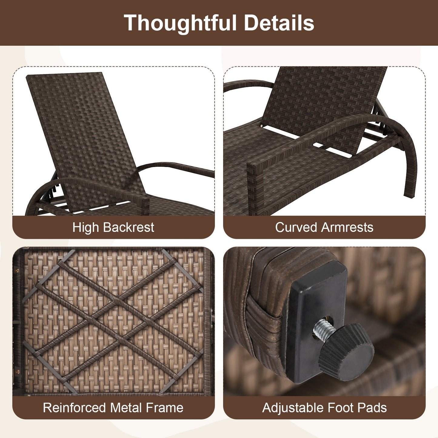 Patio Chaise Lounge with Retractable Ottoman in dark brown woven rattan DirectDeals sunlounger on Tampa Home & Garden Store