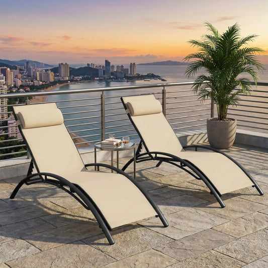 DirectDeals Patio Chaise Lounges Set of 2 beige loungers with black metal frames balcony on Tampa Home & Garden Store