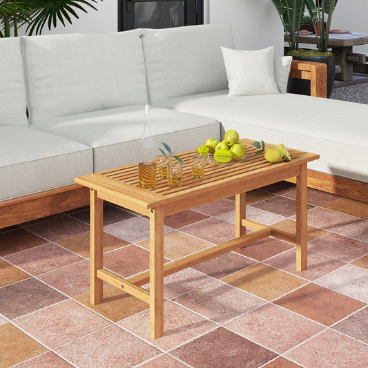 Patio Coffee Table 36 Inch Rectangular Outside Side Table with Slatted Tabletop - Tampa Home & Garden Store
