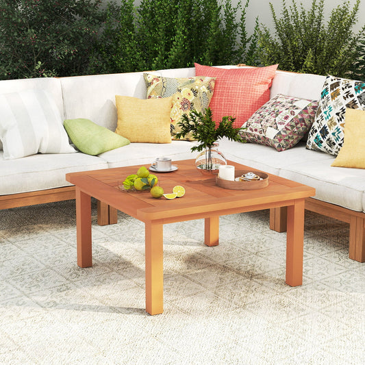 Patio Coffee Table with Umbrella Hole and Teak Oil Finish - Tampa Home & Garden Store