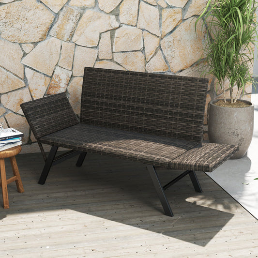 Patio Convertible Sofa for 2 Quick Dry Foam Padded Rattan with Armrests-Gray - Tampa Home & Garden Store