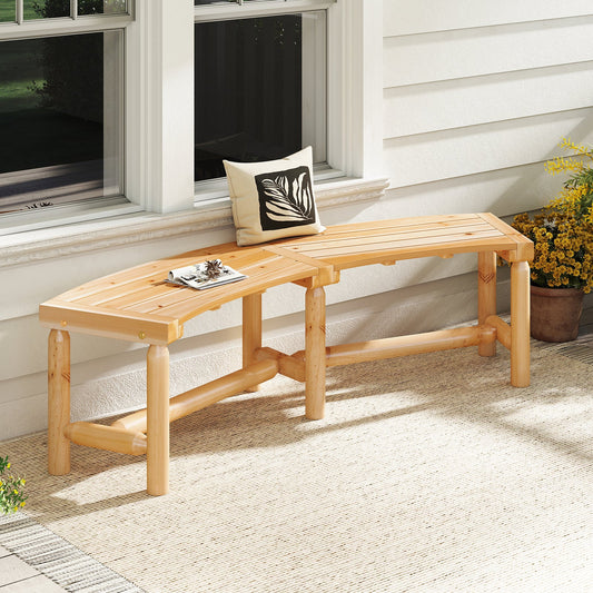 Patio Curved Bench Solid Wood Fire Pit Bench Outdoor Backless Loveseat - Tampa Home & Garden Store