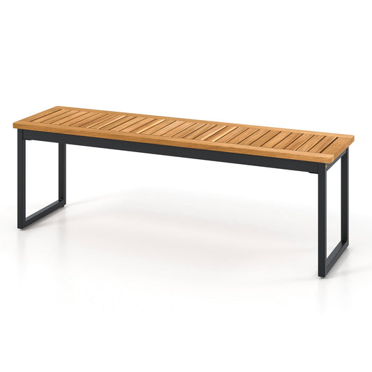 Banco de comedor para patio sin respaldo con asiento de listones y patas de metal