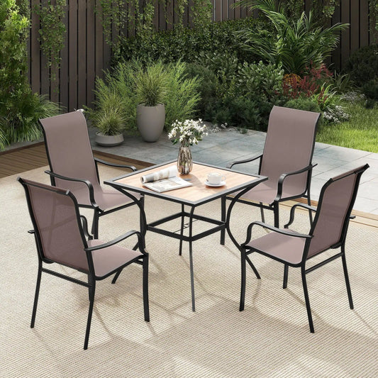 Patio dining chairs set of 2 brown finish by DirectDeals with black metal frames on Tampa Home & Garden Store