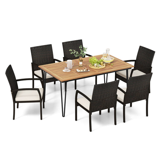 7 Pieces Patio Dining Set with Acacia Wood Dining Table for Porch Backyard Garden Poolside - Tampa Home & Garden Store