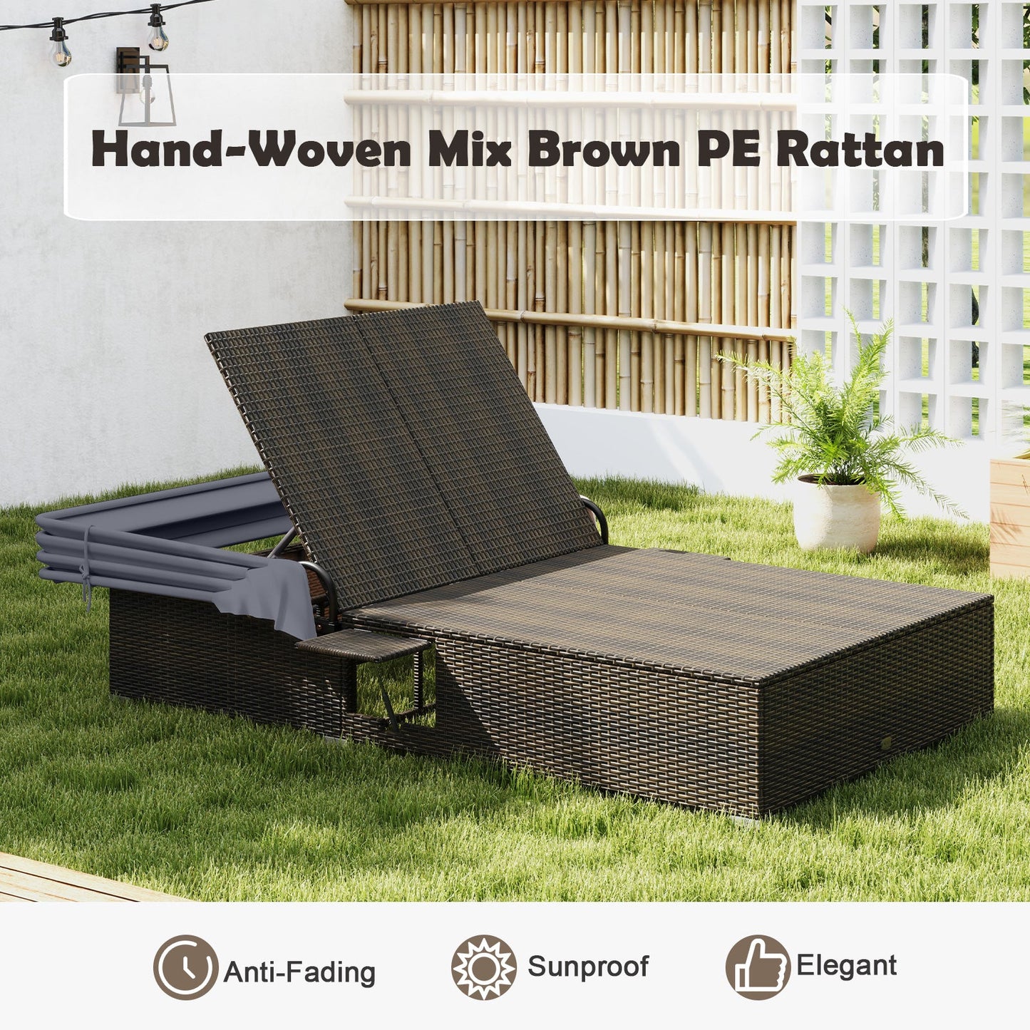 DirectDeals patio double chaise lounge in dark brown PE rattan with shade cushions on Tampa Home & Garden Store
